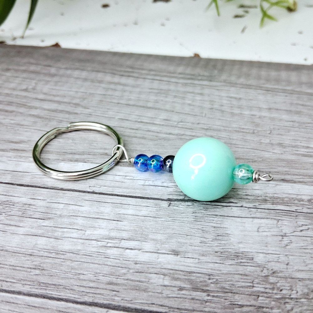 2/$10 Blue Beaded Key Holder, Keychain, Key Ring